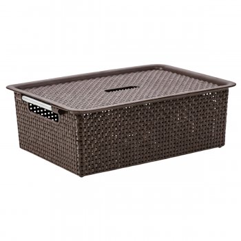 Cesto N°05 Organizador Rattan com Tampa - Marrom