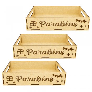 Jogo 3 Caixas em MDF com Recorte “Parabéns”