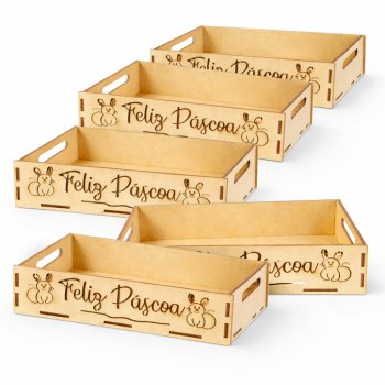 Jogo 5 Caixinhas em MDF com Recorte “Feliz Páscoa”