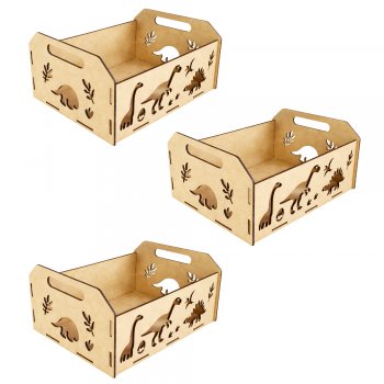 Jogo 3 Caixas Média em MDF com Recorte Dinossauros