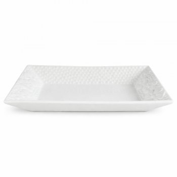 Travessa Retangular com Borda Floral em Cerâmica Branca