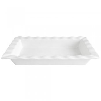 Travessa Retangular com Borda Ondulada em Cerâmica Branca
