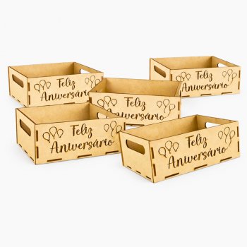 Jogo 5 Caixas em MDF com Recorte “Feliz Aniversário”