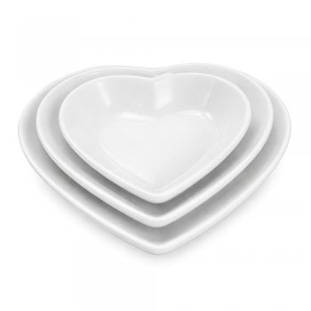 Jogo 3 Travessas Coração em Cerâmica Branca