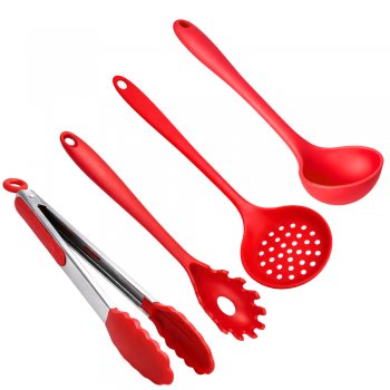 Kit 4 Utensílios de Cozinha em Silicone Vermelho
