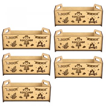 Jogo 6 Caixinhas em MDF com Recorte Festa Junina Espantalho