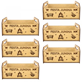 Jogo 6 Caixinhas em MDF com Recorte Festa Junina