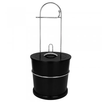 Suporte de Chão para Papel Higiênico com Lixeira Preto