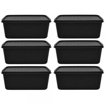 Jogo 6 Potes Organizadores Retangular 2,5L com Tampa Decorada Preto