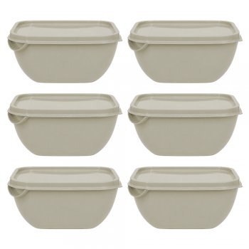 Jogo 6 Potes Organizadores Quadrado 500 ML com Tampa Areia
