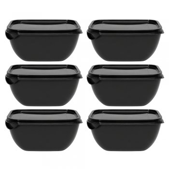 Jogo 6 Potes Organizadores Quadrado 500 ML com Tampa Preto