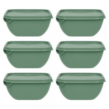 Jogo 6 Potes Organizadores Quadrado 500 ML com Tampa Menta
