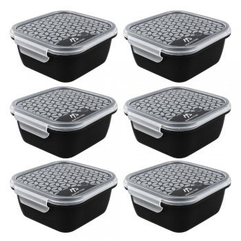Jogo 6 Potes Organizadores Quadrado 800 ML com Trava Preto
