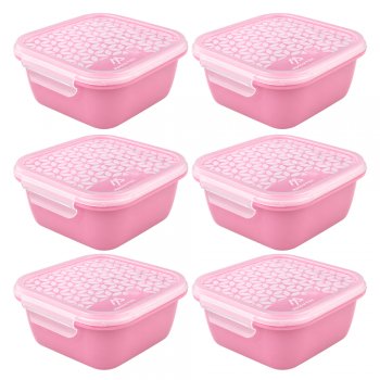 Jogo 6 Potes Organizadores Quadrado 800 ML com Trava Rosa