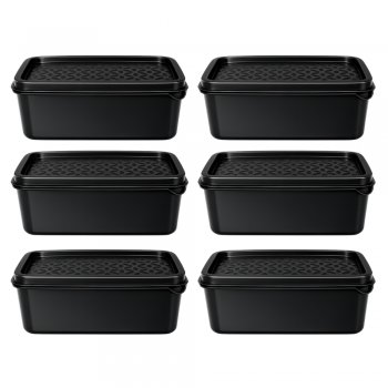Jogo 6 Potes Organizadores Retangular 500 ML Preto