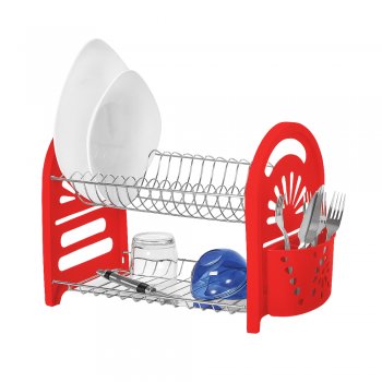 Secador de Louças Mimo Duplo com Porta Talheres - Vermelho