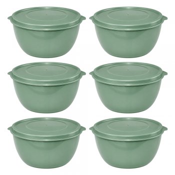 Jogo 6 Potes Redondos de Plástico 1 Litro Verde Menta