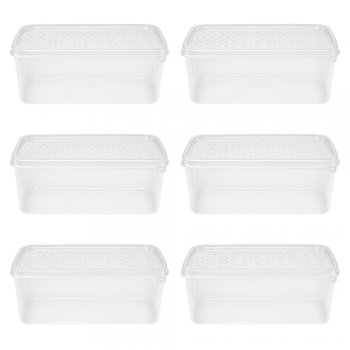 Jogo 6 Potes Retangulares 1 Litro com Tampa Decorada Transparente
