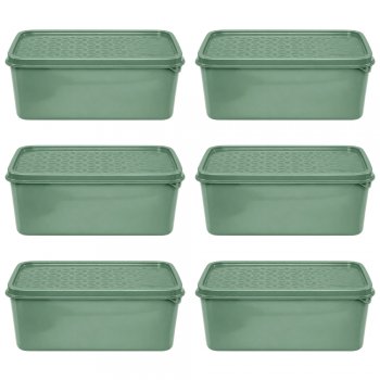 Jogo 6 Potes Retangulares 1 Litro com Tampa Decorada Verde Menta
