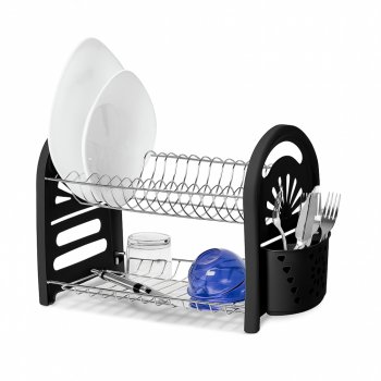 Secador de Louças Mimo Duplo com Porta Talheres - Preto