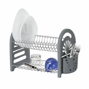 Secador de Louças Mimo Duplo com Porta Talheres - Chumbo