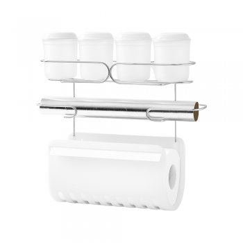 Porta Condimentos com Suporte para Papel Toalha e Papel Alumínio - Branco