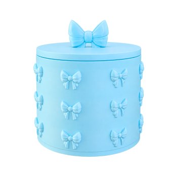 Organizador Multiuso Redondo GG Azul Com Tampa E Laços Decorativos