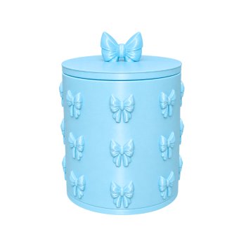 Organizador Multiuso Redondo G Azul Com Tampa E Laços Decorativos