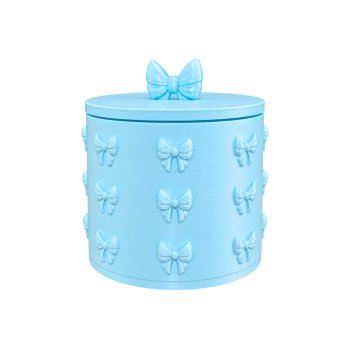 Organizador Multiuso Redondo M Azul Com Tampa E Laços Decorativos