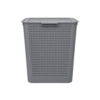 Cesto Rattan Retangular 27 Litros com Tampa Cinza