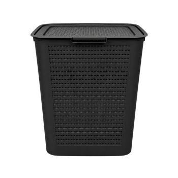 Cesto Rattan Retangular 55 Litros com Tampa Preto