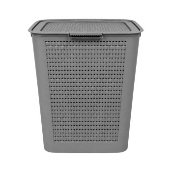 Cesto Rattan Retangular 55 Litros com Tampa Cinza