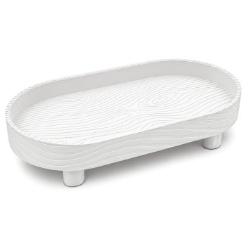 Bandeja Oval Decorativa Wood Design em Plástico Efeito Madeira Branco