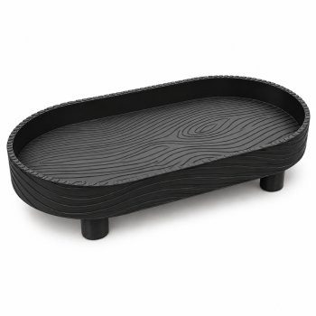 Bandeja Oval Decorativa Wood Design em Plástico Efeito Madeira Preto
