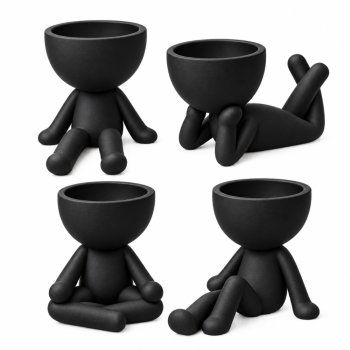 Kit 4 Vasinhos Decorativos Pretos Robert Plant para Suculentas