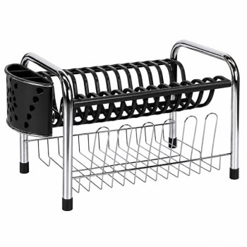 Escorredor de Louças Tubo com Porta-Talheres e Copos Preto