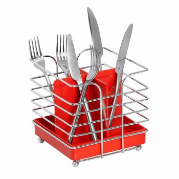 Porta Talher Quadrado 4 Divisórias - Vermelho