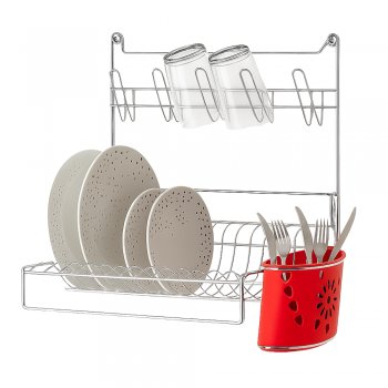 Secador Master de Parede com Porta Talheres e Copos - Vermelho