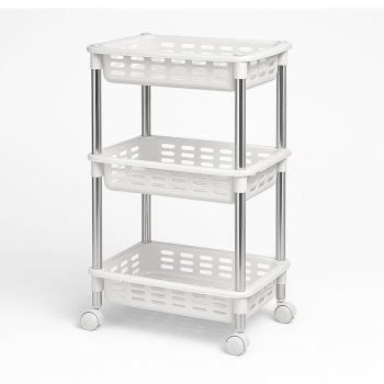 Fruteira / Organizador Cromo Colors Triplo Retangular com Rodinhas - Branco