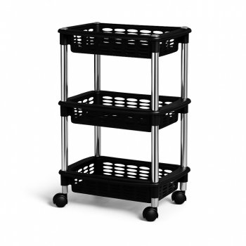 Fruteira / Organizador Cromo Colors Triplo Retangular com Rodinhas - Preto