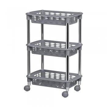 Fruteira / Organizador Cromo Colors Triplo Retangular com Rodinhas - Chumbo