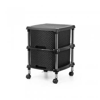 Gaveteiro Organizador Rattan 2 Gavetas Grandes C/ Rodinhas Preto