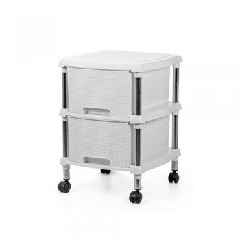 Gaveteiro Organizador Rattan 2 Gavetas Grandes C/ Rodinhas Branco