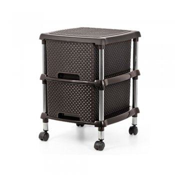 Gaveteiro Organizador Rattan 2 Gavetas Grandes C/ Rodinhas Marrom
