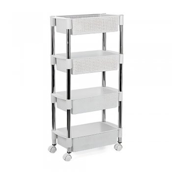 Fruteira Organizador Rattan C/ Rodinhas 4 Andares Branco