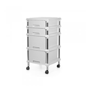Gaveteiro Organizador Rattan C/ Rodinhas 2 Gavetas Grandes + 2 Gavetas Pequenas Branco