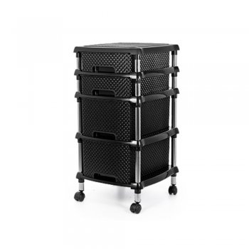 Gaveteiro Organizador Rattan C/ Rodinhas 2 Gavetas Grandes + 2 Gavetas Pequenas Preto