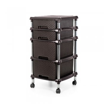 Gaveteiro Organizador Rattan C/ Rodinhas 2 Gavetas Grandes + 2 Gavetas Pequenas Marrom