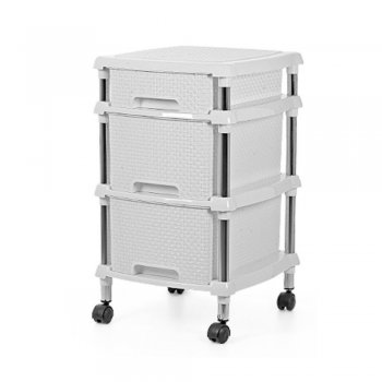 Gaveteiro Organizador Rattan C/ Rodinhas 1 Gaveta Pequena + 2 Gavetas Grandes Branco