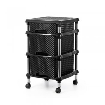 Gaveteiro Organizador Rattan C/ Rodinhas 1 Gaveta Pequena + 2 Gavetas Grandes Preto